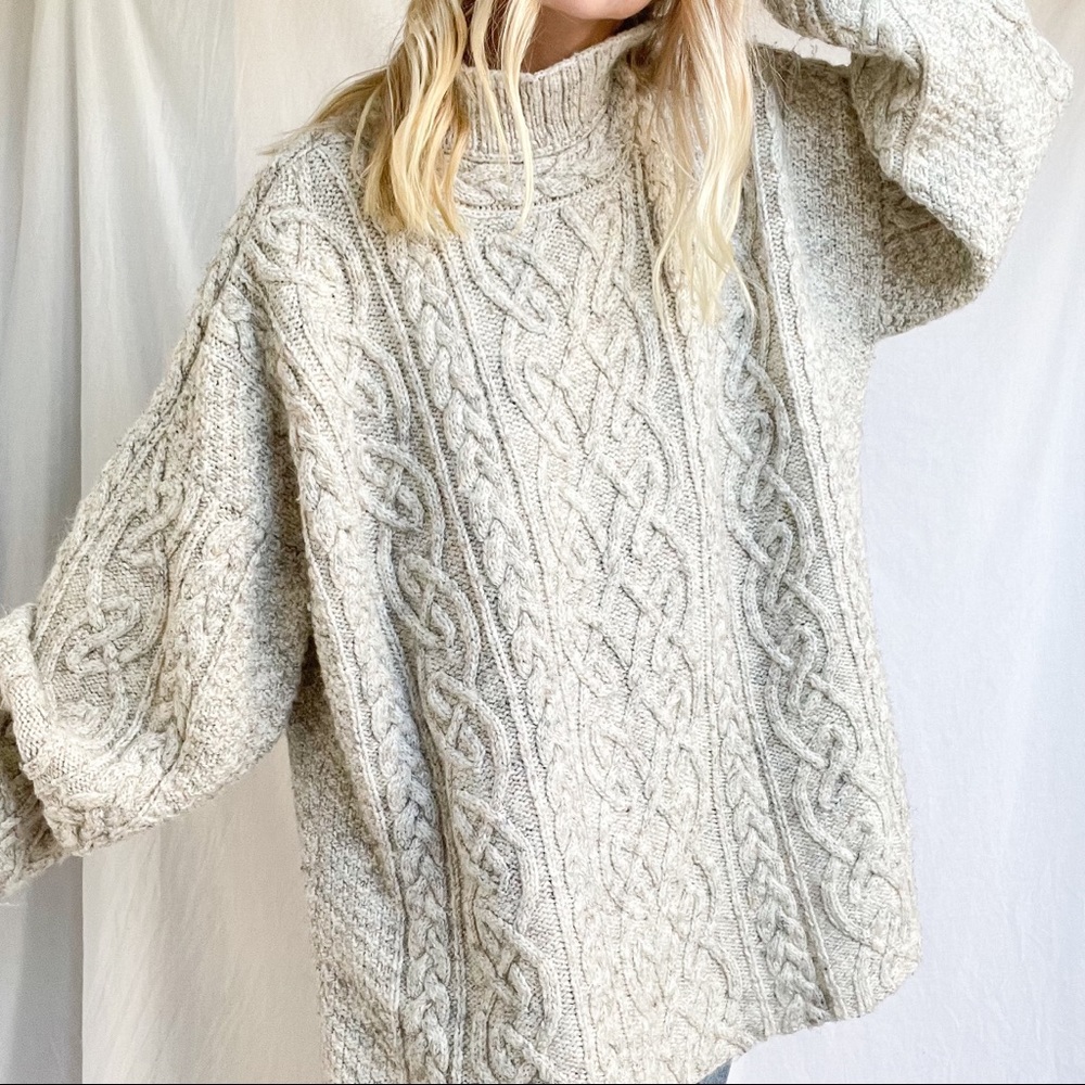 Oversized Chunky Knit Turtleneck Sweater Cream XXL
